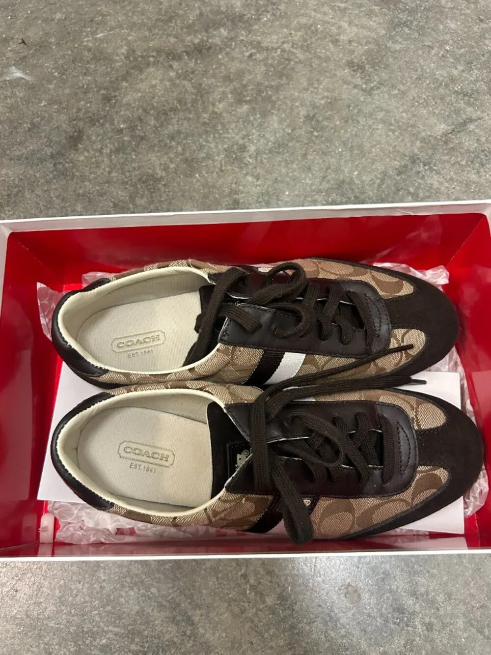 Vintage COACH Joss Signature C Jacquard Suede Sneakers Brown Q293 Women’s 9M